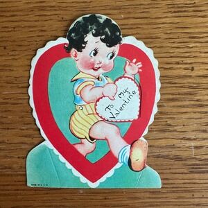 Vintage Valentine Card Cupid Boy Heart‎ Made in USA